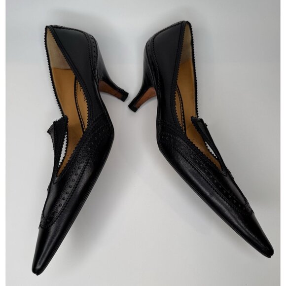 Vintage Yves Saint Laurent Size 39 8 YSL Black Leather Kitten Heels Shoes Pump - Picture 7 of 10